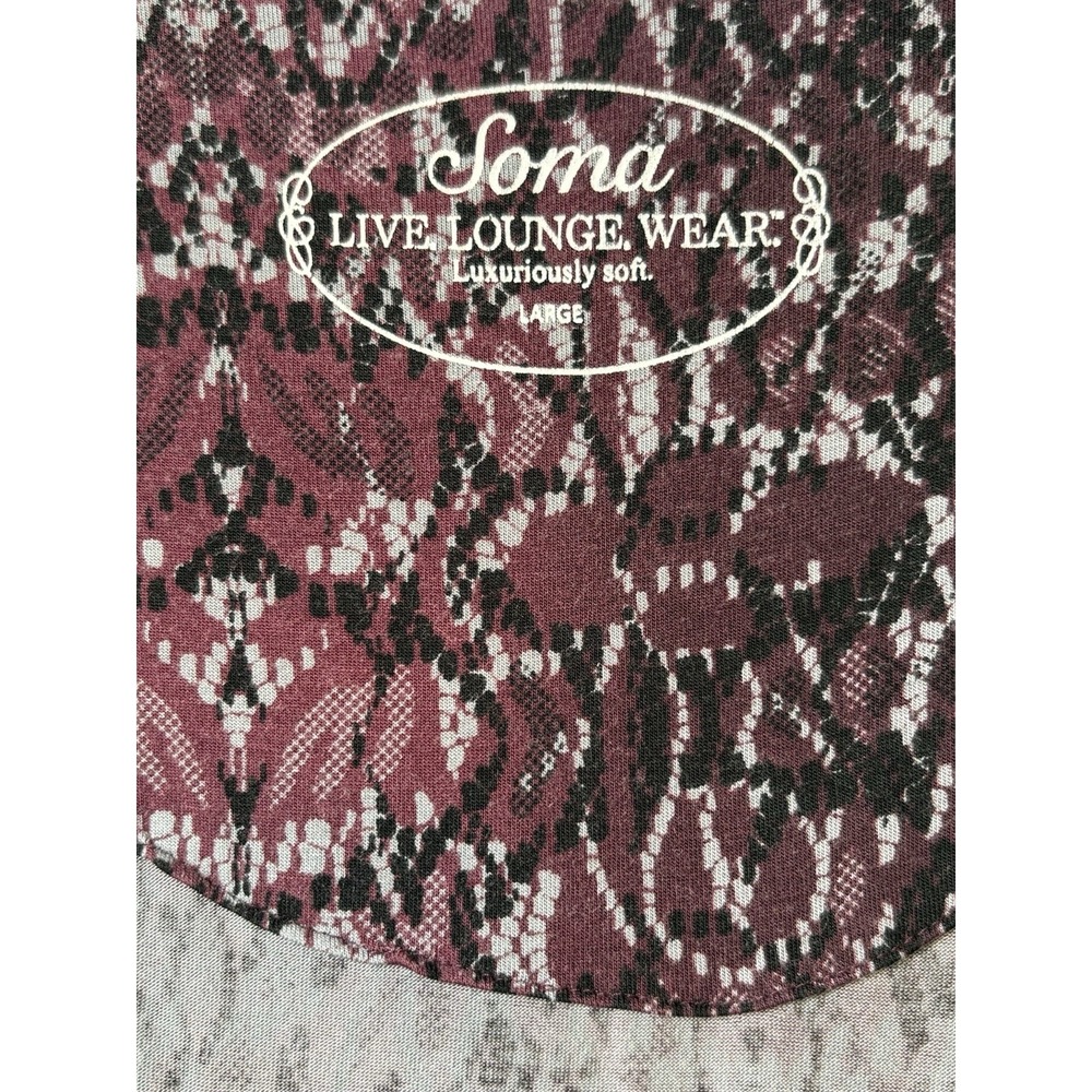 Soma Live Lounge Wear Abstract Print Drawstring Lounge Dress Large Burgundy - Picture 8 of 8